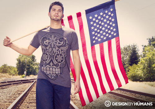 calavera 3 III designbyhumans tshirt tee model guy american flag usa wotto