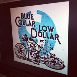 motorcycle bike harley davidson rock and ride blue collar process work graphic design type