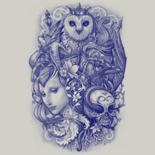 fables medusadollmaker one color illustration drawing sketch cool tshirt tee skull person owl blue detailed