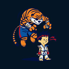 tiger calvin and hobbes karate cartoon character pop culture winter artwork tshirt tee cute