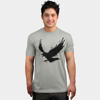 raven black one color ink painted bird tshirt tee