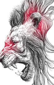 lion the king black and white drawing illustrative one color mashup koi fish fire teeth roar tshirt tee