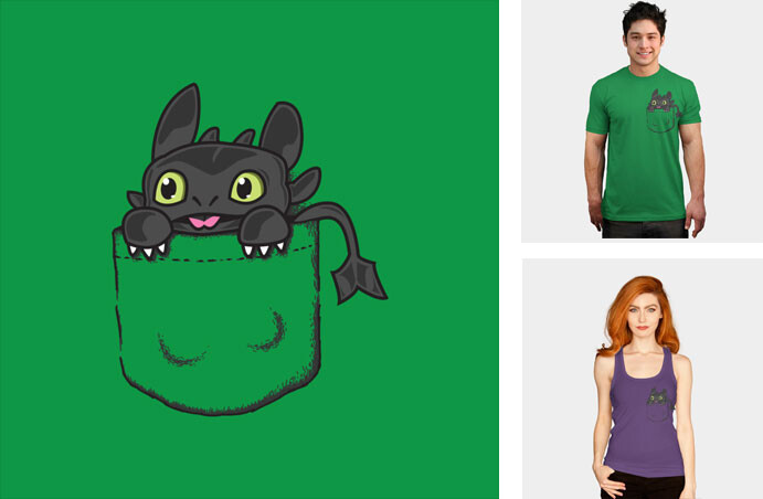 pocket toothless tabners cartoon pocket t shirt tee design cute character pop culture movie how to train your dragon