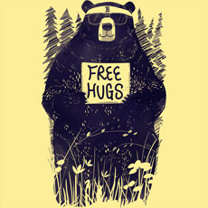 free hugs gloopz cartoon sketch bear forest trees sign flowers cool cute funny black and white tshirt tee tank top crewneck sweatshirt phone case