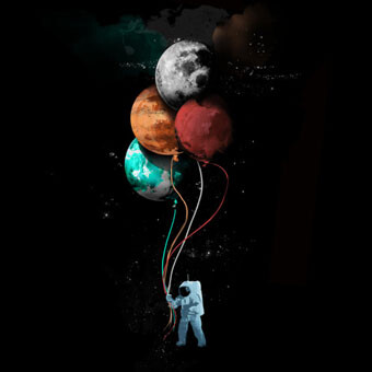 surreal art tshirt t-shirt balloons space planet astronaut stars sweatshirt design by humans