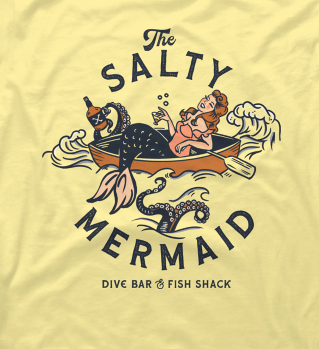The Salty Mermaid Dive Bar & Fish Shack. Cool Retro Travel Art