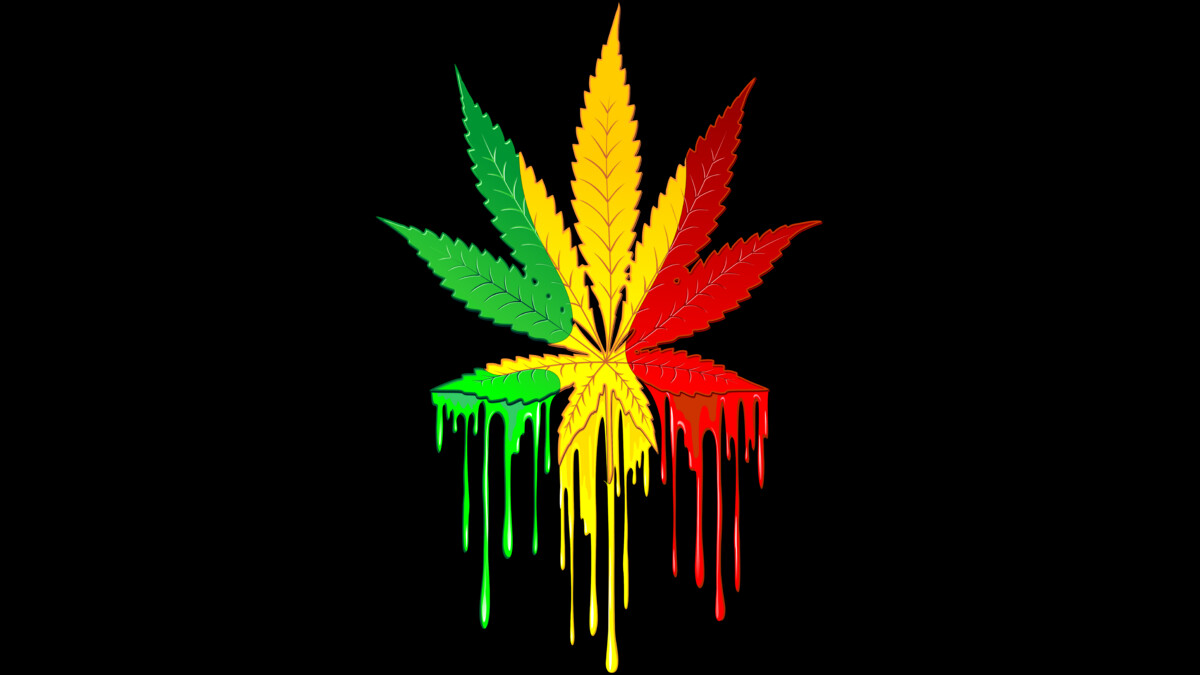 Marijuana Leaf Rasta Colors Dripping Paint T Shirt By BluedarkArt ...