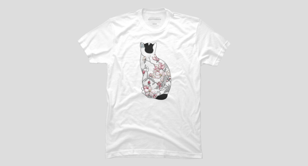 Cat in Apple Blossom Tattoo Men's Perfect Tee By runcatrun - Design By Humans