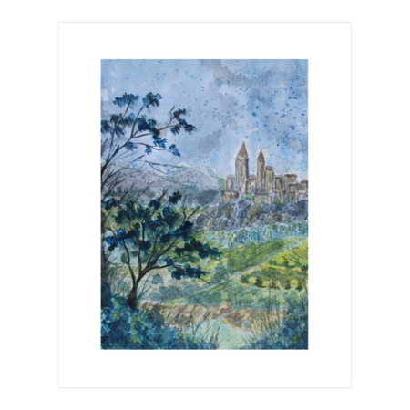 Village on the Hills Watercolor