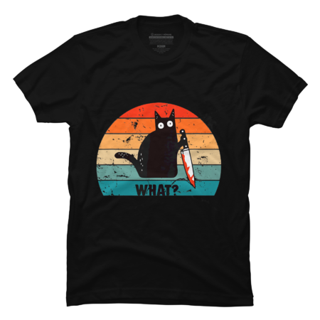 Cat What Funny Black Murderous With Knife Halloween Retro