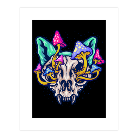 Psychedelic mushrooms skull colorful