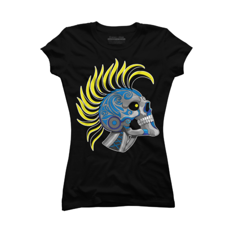 Tattooed Robot Skull with Yellow Mohawk