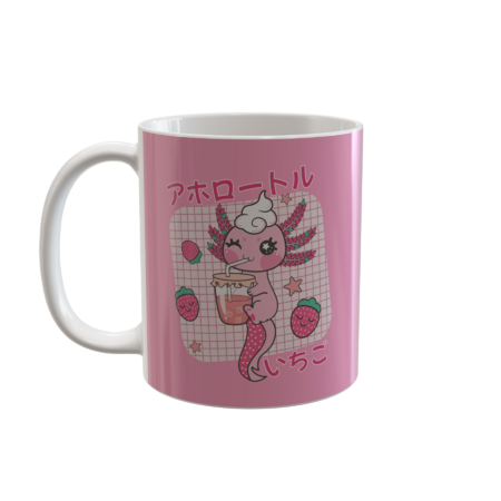 Axolotl Drinking Strawberry Smoothie - Japanese Anime Style