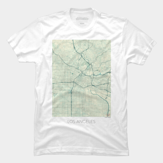 Los Angeles Map Blue Vintage T Shirt By Hubertroguski Design By