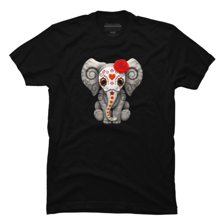 Red Day of the Dead Sugar Skull Baby Elephant