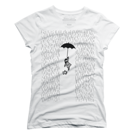 Fly away little umbrella girl illustration