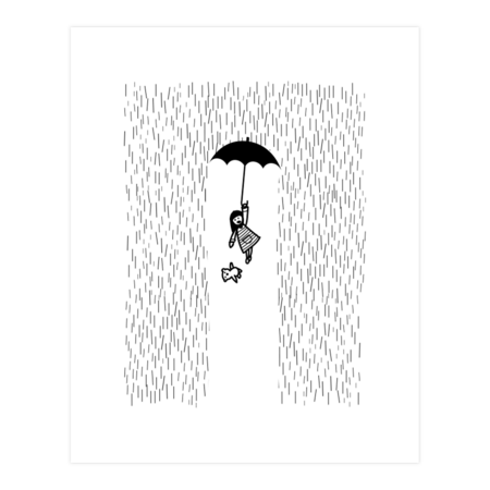 Fly away little umbrella girl illustration