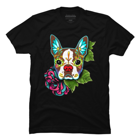 Boston Terrier in Red - Day of the Dead Sugar Skull Dog