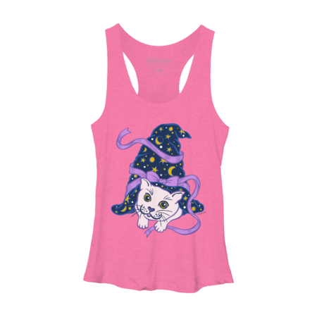 Cute Cat in Witch Sorcerer Hat Moon and Stars Ribbon